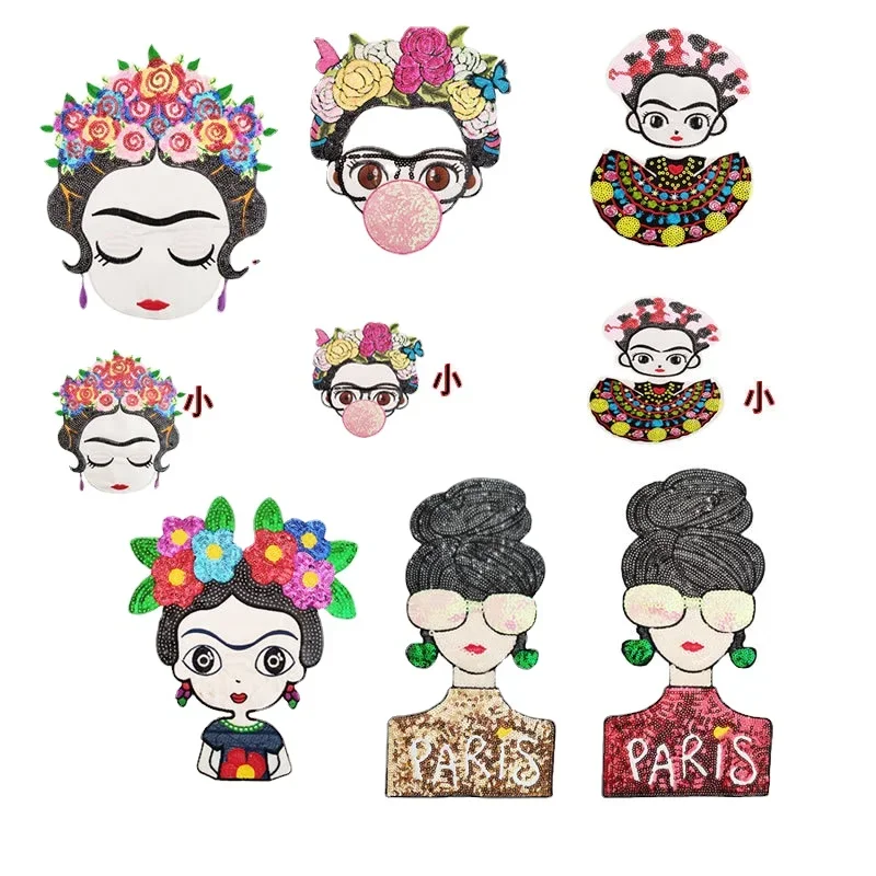 20pcs/Lot Luxury Sequin Embroidery Patch Mexican Girl Beauty Flower Women Shirt Clothing Decoration Accessory Craft Diy Applique