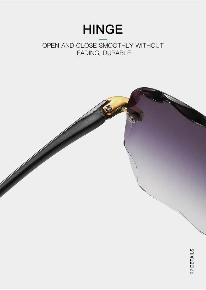 Sonnenbrillen für Damen, randlose Sonnenbrillen mit Diamantschliff-Gläsern, Markendesigner Ocean Shades Vintage Damenbrillen, Eyewear – Detail 8