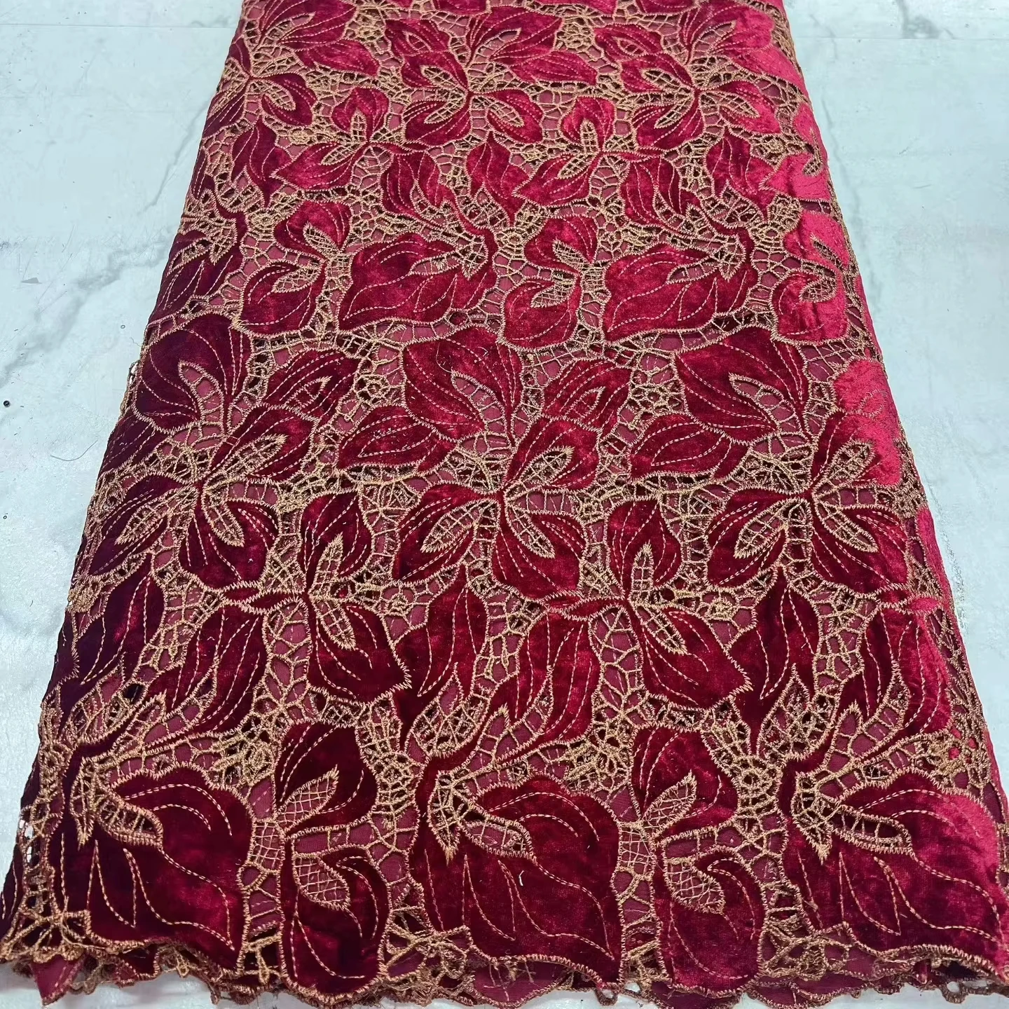 

New Design Velvet Fabric Laser Embroidered Solids African Lace for DIY Wedding Dresses Skirt Sewing Home Textile Yardage