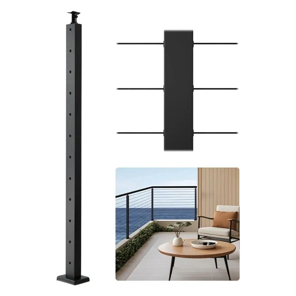 

Stainless Steel Cable Railing Post 42x1x2 Inch Level Deck Stair Handrail Kit Pre-Drilled Pickets Mounting Bracket Black