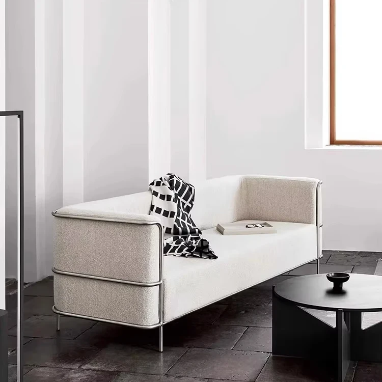 #Light Luxury Three-Lamb Fleece Traditional Stainless Steel Sectional Sofa Set New Designer Reproduction Cloth Living