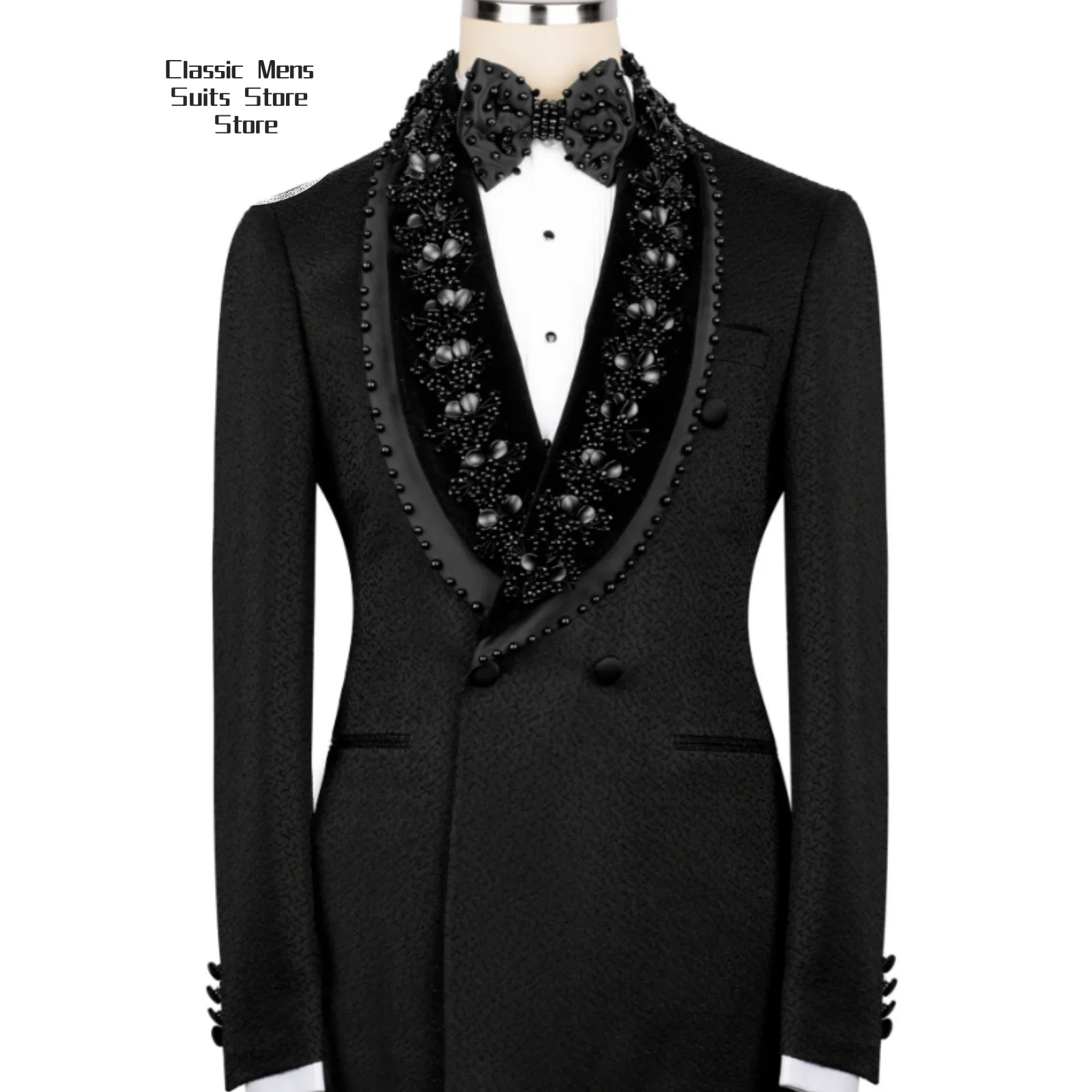 

Simple Embroidery Men suit Customized Luxury Bead Gem For Wedding Groom Male Prom Party Fashion Blazer 2 Pieces Set Tuxedos Slim