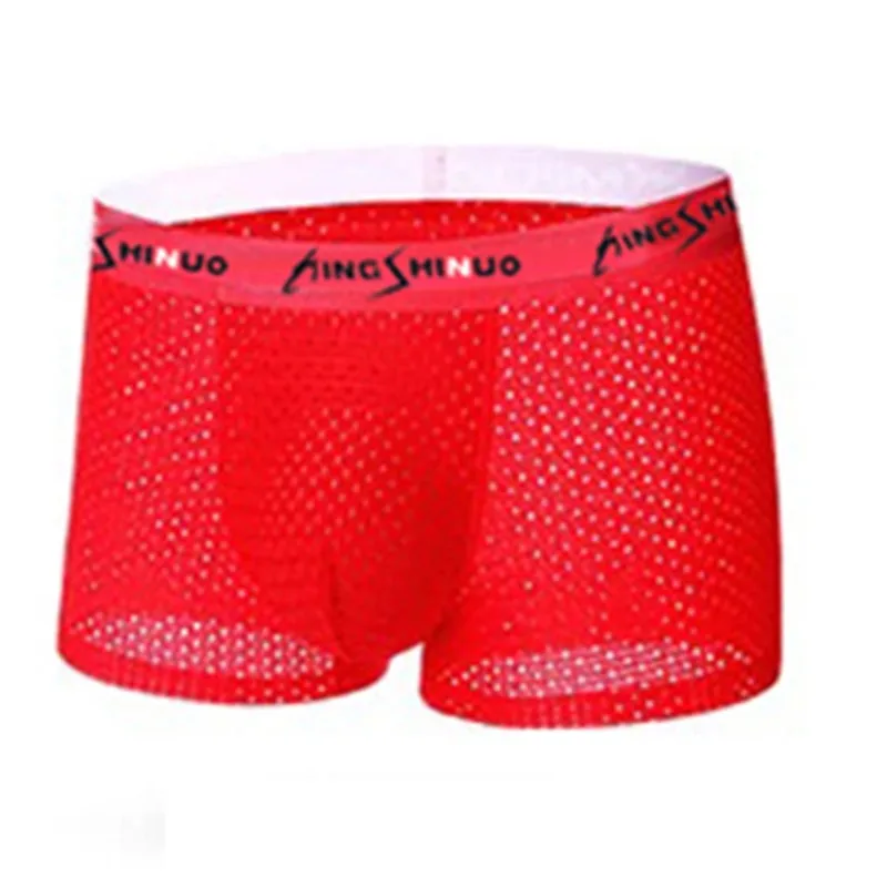 Mesh Men's Boxer Shorts Sexy U Convex Pouch Panties Breathable Male Underwear Hollow Plus Size Graphene Antimicrobial Underpants