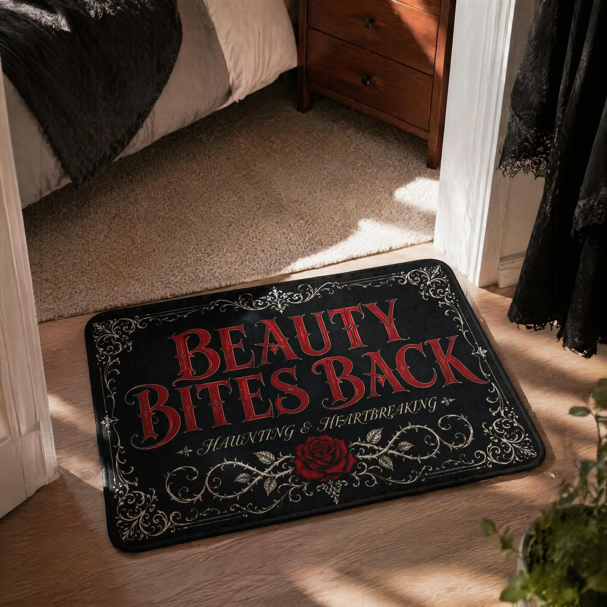 Gothic Rose Vintage Typography Floor Mat, Suitable For Decorating Living Rooms And Bedroom Entrances, A Unique Holiday Gift