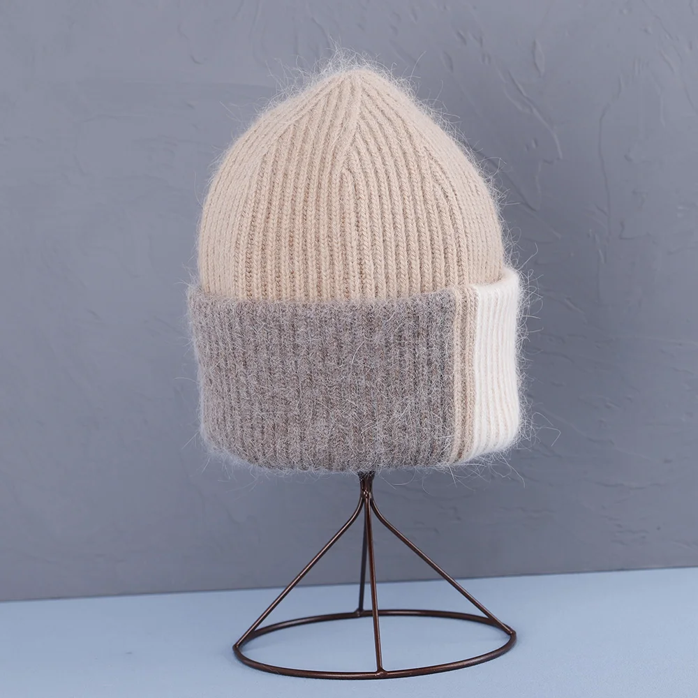2023 Kaninchenfell-Wintermütze für Damen, Mützen, weich, warm, flauschig, rosa Farbe, Angora-Strickmütze, Skullies-Mützen zum kostenlosen Versand – Detail 12