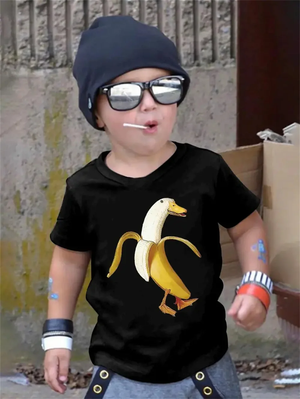 Kaus anak laki-laki motif 3d Banana, baju lengan pendek anak laki-laki, baju kasual anak-anak, kaus mode untuk anak laki-laki