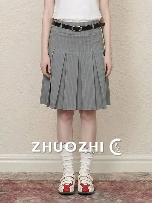 

ZhuoZhi High Waist A-Line Skirt Women's Summer Midi Stripe Pleated Skirt Casual Comfortable Slimming Skirt City Commute