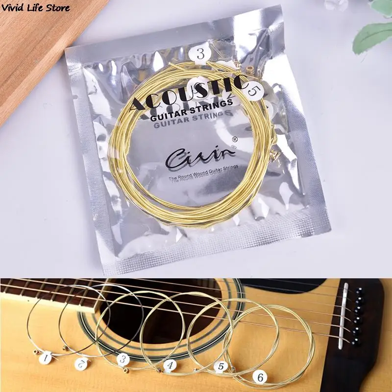 6pcs/set Universal Acoustic Guitar String Brass Hexagonal Steel Core Strings For