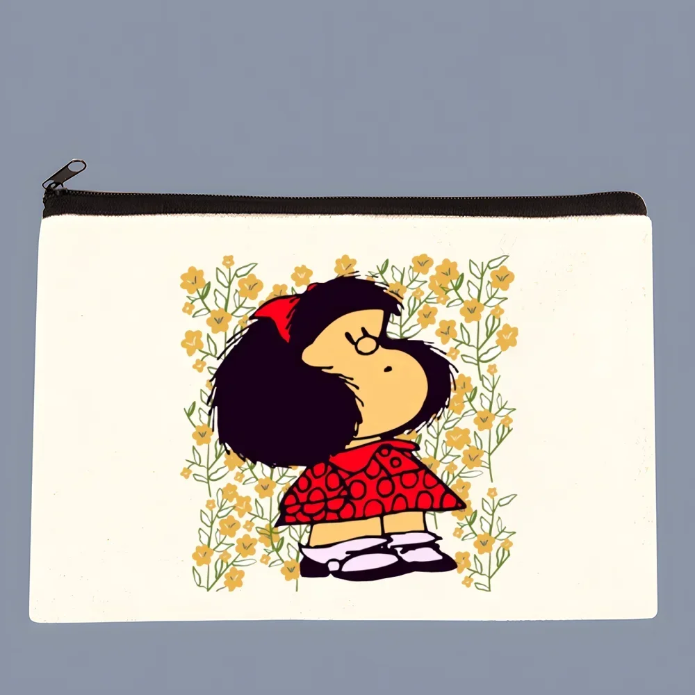 Mafalda nueva bolsa de maquillaje de lona pequeña para mujer, bolsa de cosméticos de viaje, bolsa de aseo para mujer, bolsa de maquillaje portátil, organizador de Kit