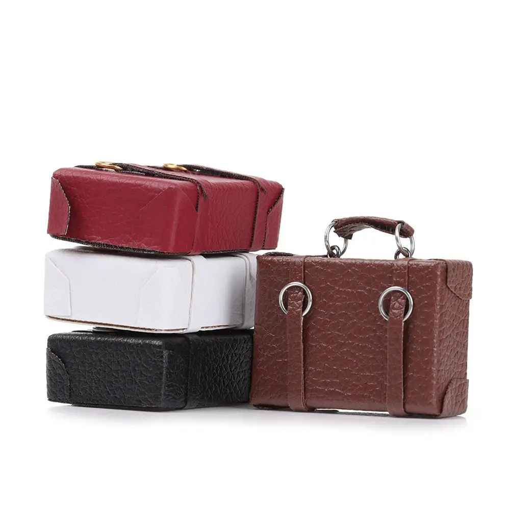 Doll Leather Luggage for 1:12 Scale Miniature Portable Trunk Mini Suitcase Vintage Wood Box Dolls Accessories Dollhouse Gift Toy