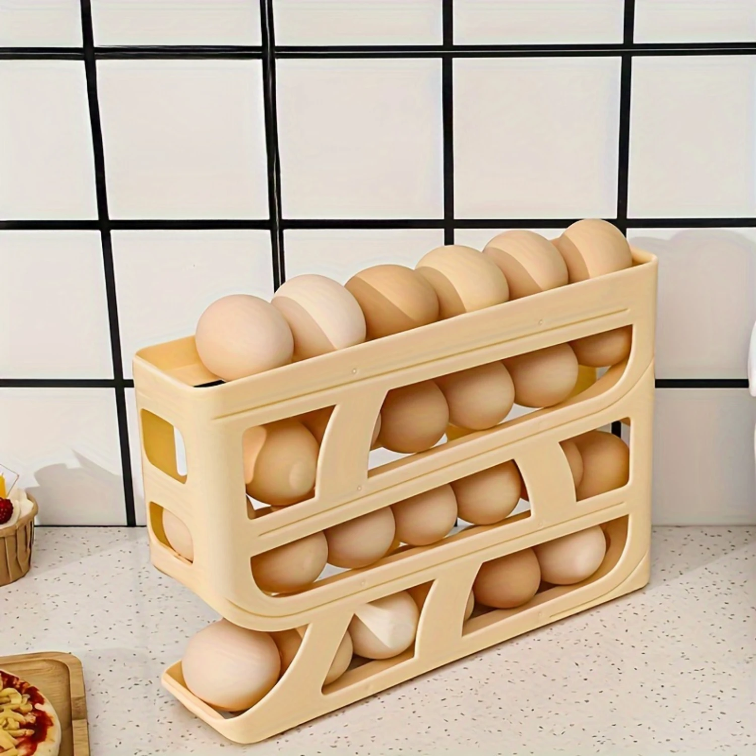 Modern Stackable Egg Holder with Automatic Roll Design – 4-Tier Polypropylene  Organizer for Refrigerator and Cabinet, Anti-Sh