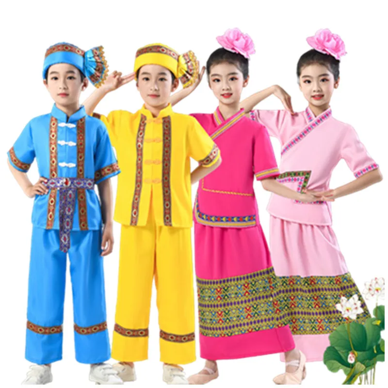 

Chinese Dai Dance Costumes For Children Ethnic Minority Nationality Clothing For Girls Boys Festival Performance Clothes