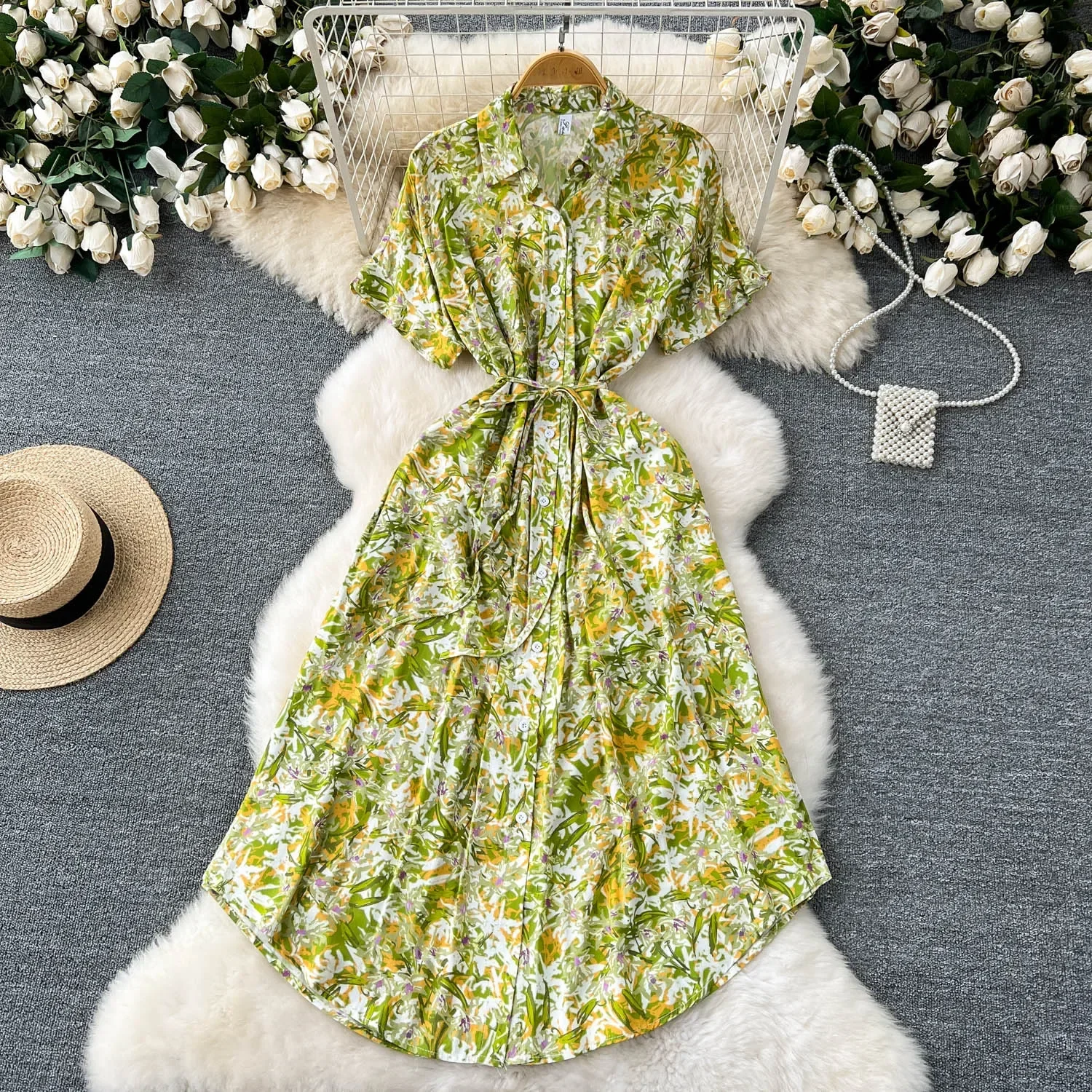 Camicie lunghe stampate Boho da donna abito estivo con colletto rovesciato abito da festa a maniche lunghe abiti da sera Casual femminili abiti