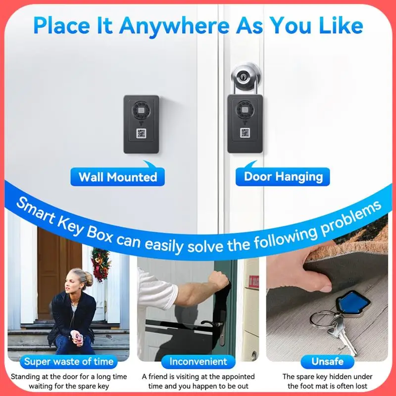 

AA89-Bluetooth Fingerprint Password Key Lock Box Waterproof Wall Mounted Door Hanging Safe Deposit Box For OKLOK Management