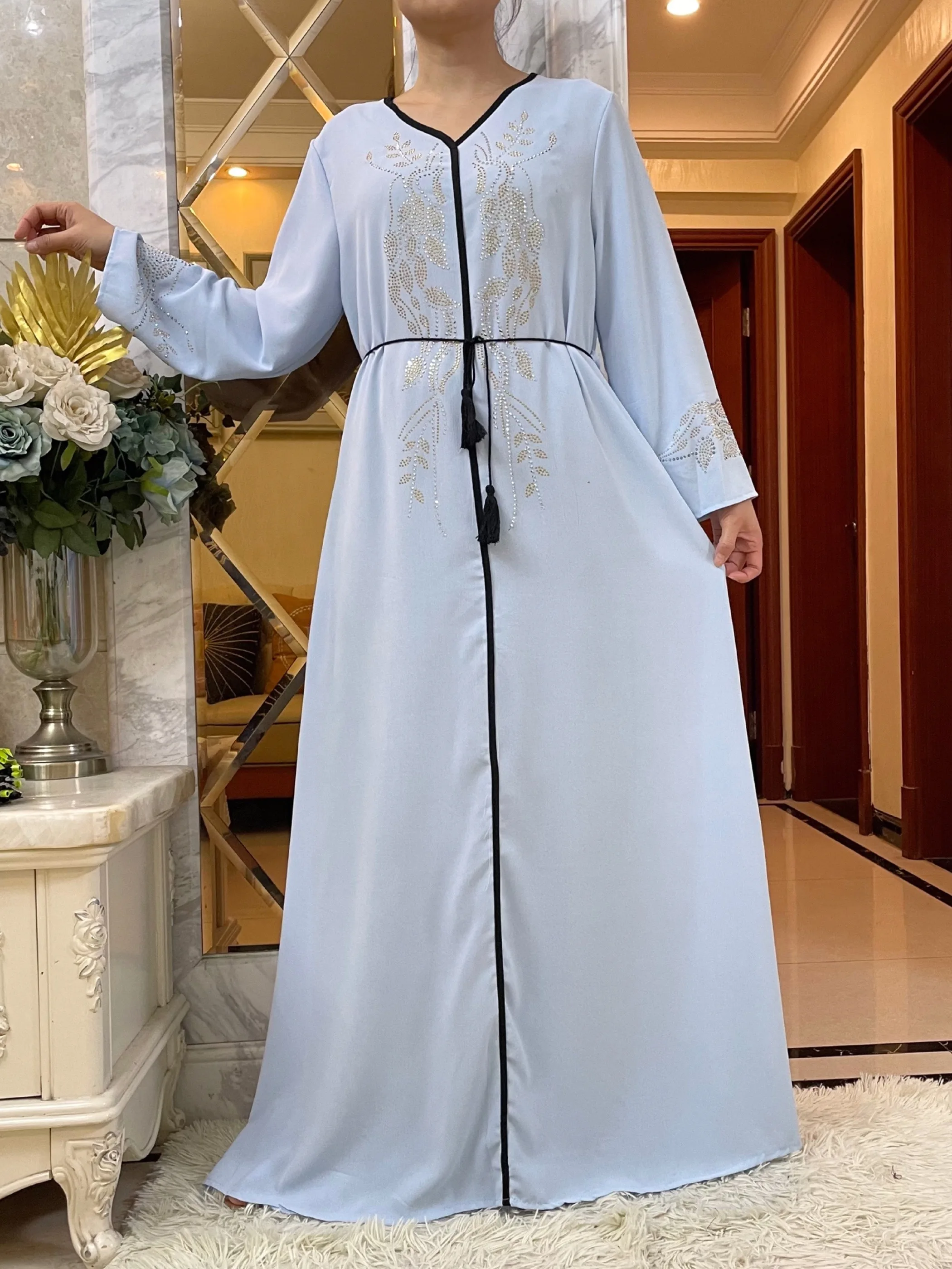 2024 For Women Elegant Dress Dubai Party Outfits Long Sleeved Chiffon Dashiki Muslim Women Robe Belt African Abaya Clothing