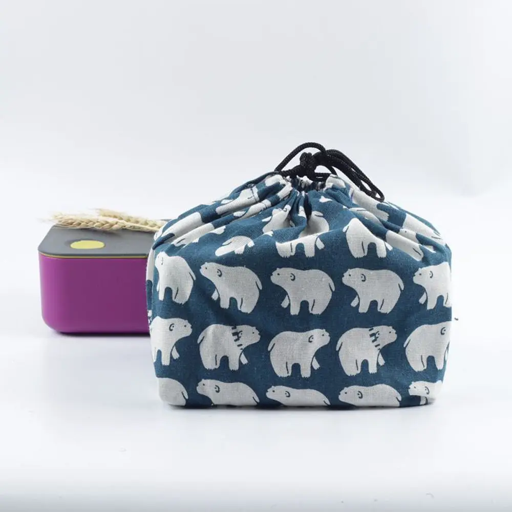 

Travel Geometric Unisex Cotton linen Picnic Bags Lunch Tote Pouch Japanese Style Lunch Box Drawstring Lunch Bag Food Hand Bags