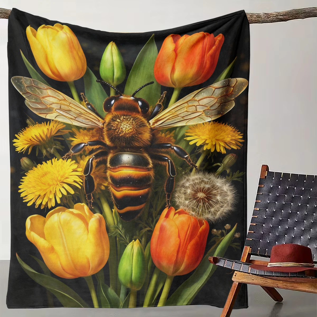 

1 Fresh Bee Tulip Bouquet Blanket Natural and Warm Flannel Throw Blanket
