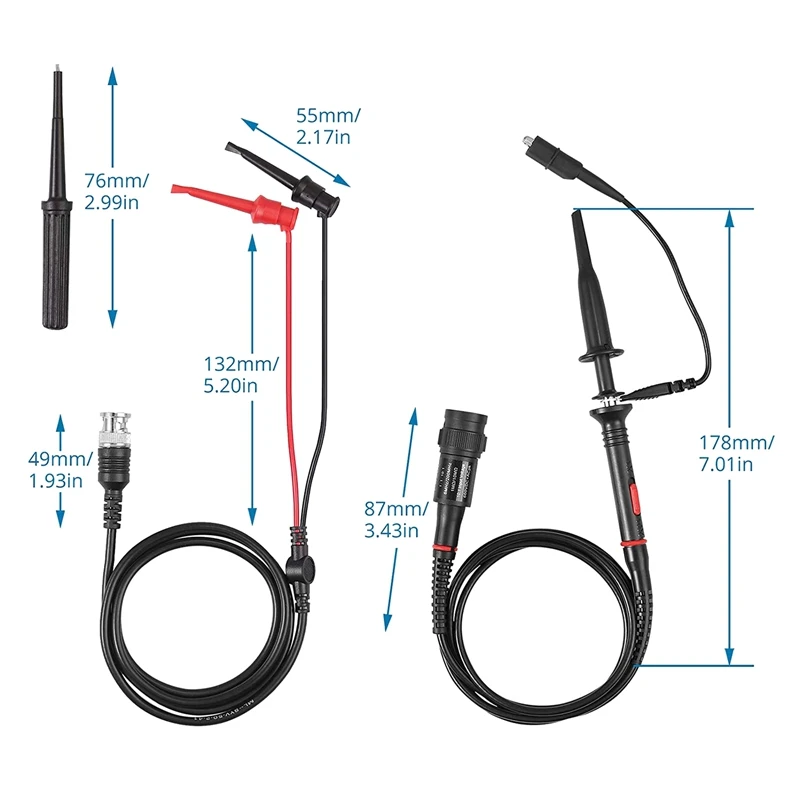 P2200 Oscilloscope Probe With Accessories Kit 200Mhz Oscilloscope Clip Probes 1X 10X With BNC Mini Grabber Test Lead