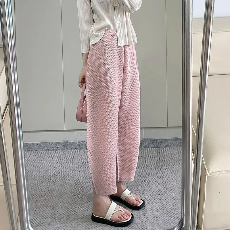 Banana pants women's 2025 summer new high waist and thin casual loose large size pleated wide leg trousers women