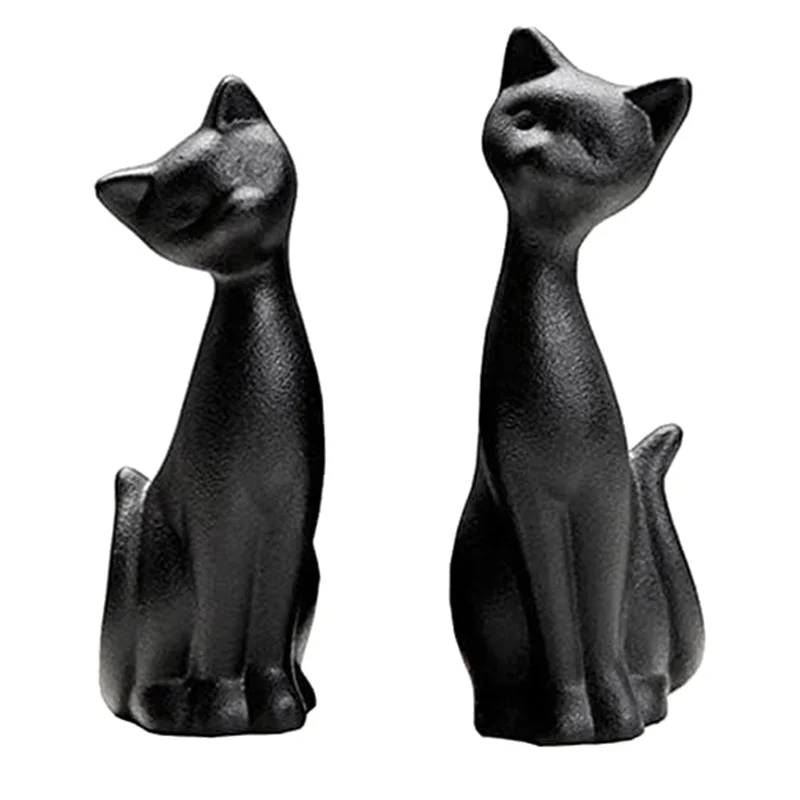 Black Figurine Couple Ceramic Animal Abstract Sculpture Ornament Living Room Decorations Crafts 2Pcs