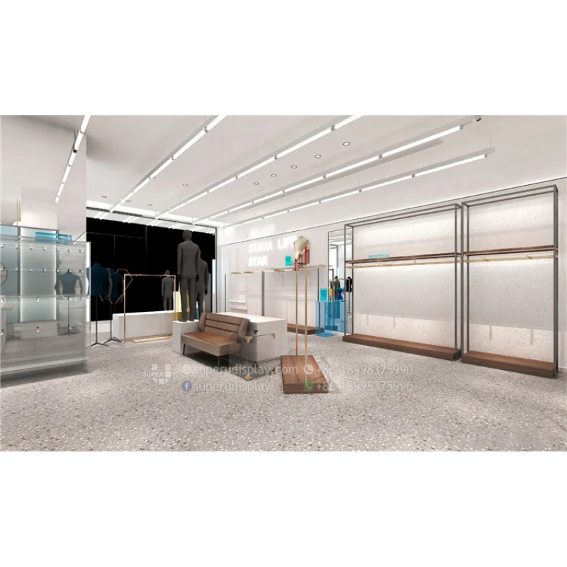 (customized)Modern Men Clothing Retailing Store Showroom Interior Layout Design Good Quality Metal Display Fixtures Fashion