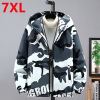 Large size trendy man autumn winter new hooded casual loose man camouflage cotton jacket 120kg 7XL coats men