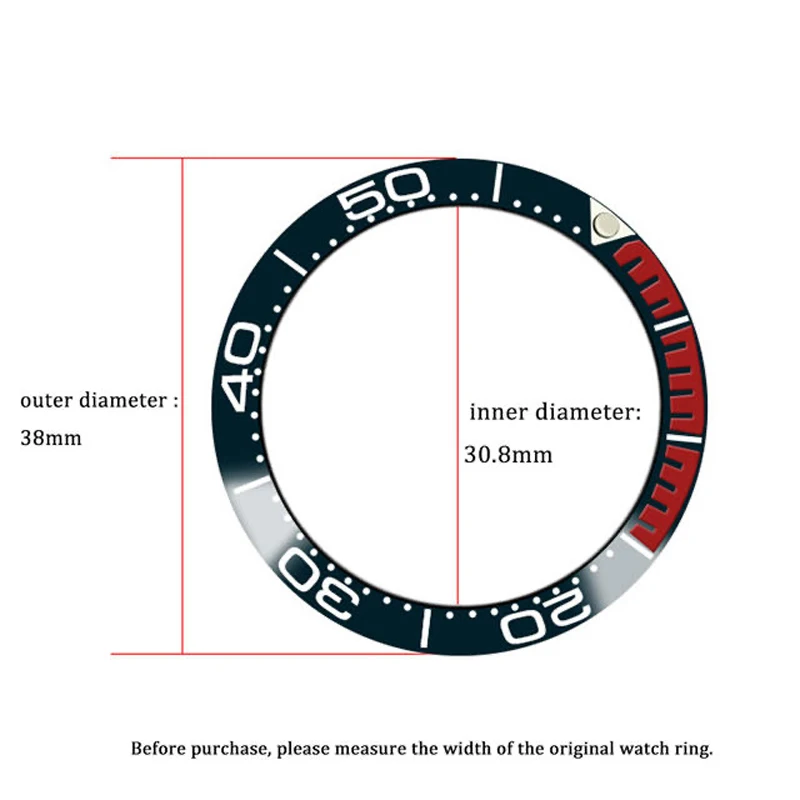 기울어진 다이얼 세라믹 인레이 링, 40mm 시계 케이스 교체 부품에 적합, 내경 30.5mm 시계 링 인레이 부품, 38mm
