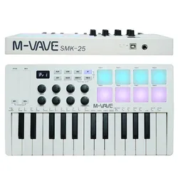 M-VAVE 25-Key USB MIDI Controller 8 RGB Drum Pads Bluetooth Backlit Trigger Pads SMK25 Midi Keyboard Controller 6.35mm Pedal