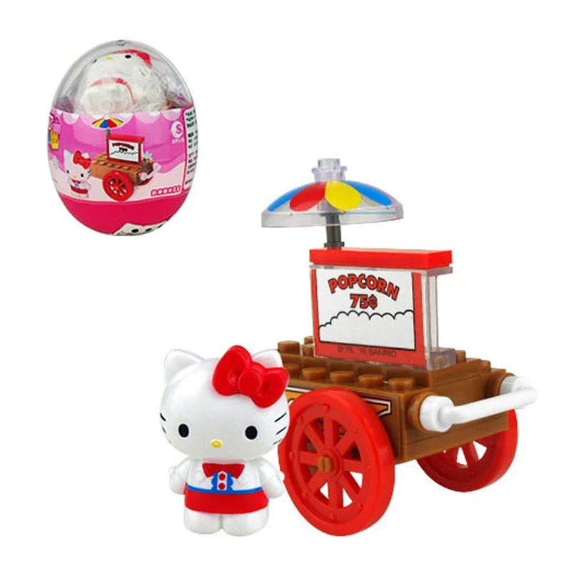 Anime Sanrio Hello Kitty Gacha Building Block Toys, Happy Farm Fun Twist Egg, regalo de cumpleaños y Navidad para niños