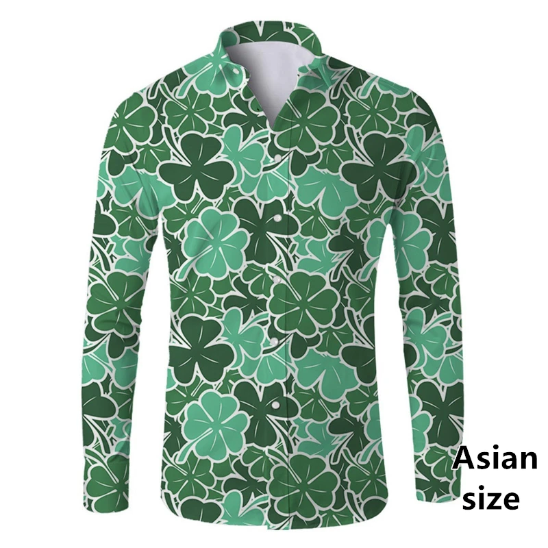 St. Patrick's Day 3D Printed Lucky Four Leaf Clover Men Long Sleeve Shirts Irish Spring Women Blouse Harajuku Y2k Button Shirts