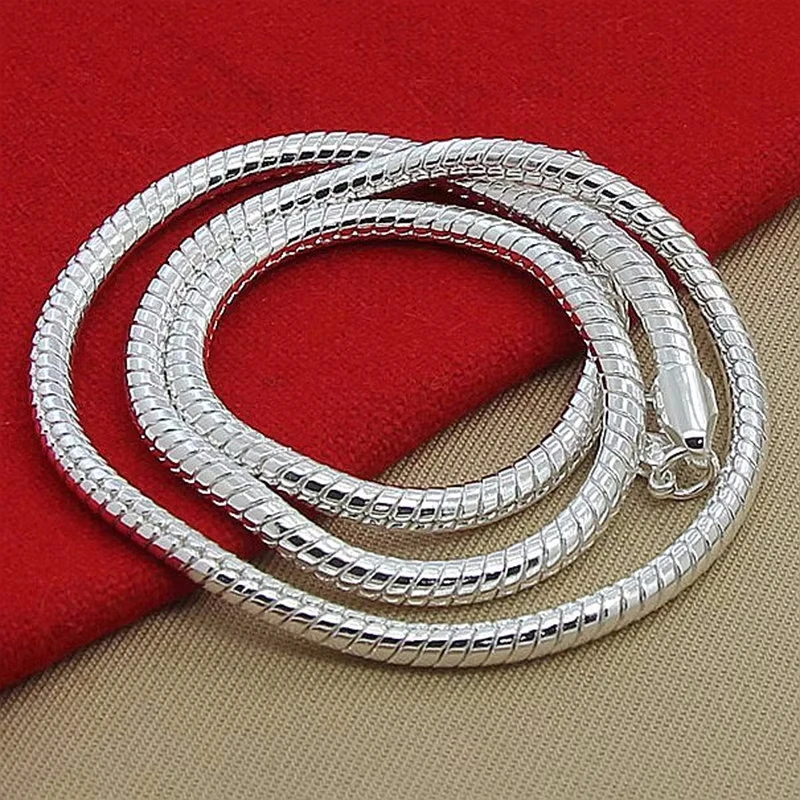 Halskette mit Schlangenkette aus 925er-Sterlingsilber, 16/18/20/22/24/26/28/30 Zoll, 3 mm, für Damen und Herren, Hochzeit, Verlobungsschmuck