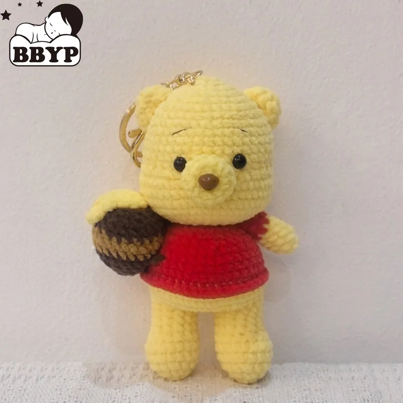 Sweet Honey Bear Keychain, Hand Knitted Mini Car Keyring, Cute Plush Charm for Backpack Handbag, Couple Gift Pendant