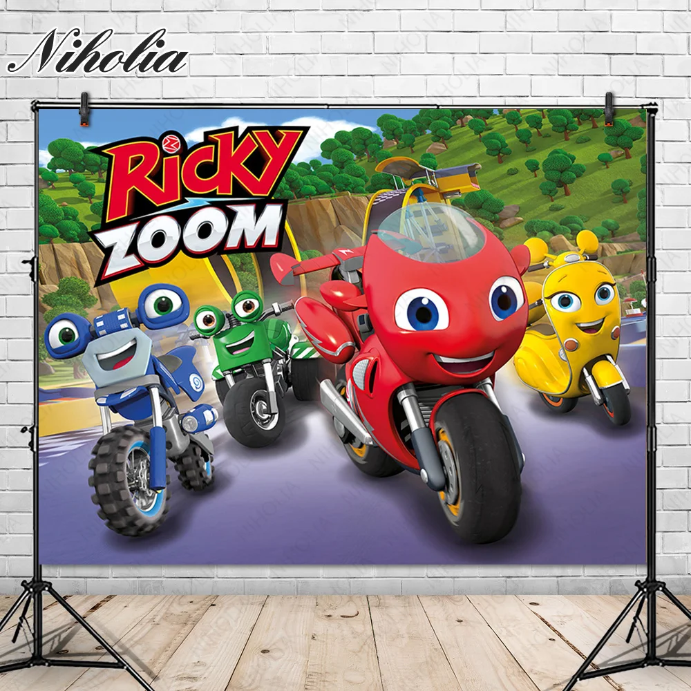 Niholia Ricky Zoom Background For Boys Birthday Party Photography Backdrop Motorcycle Speed Vinyl Banner Props