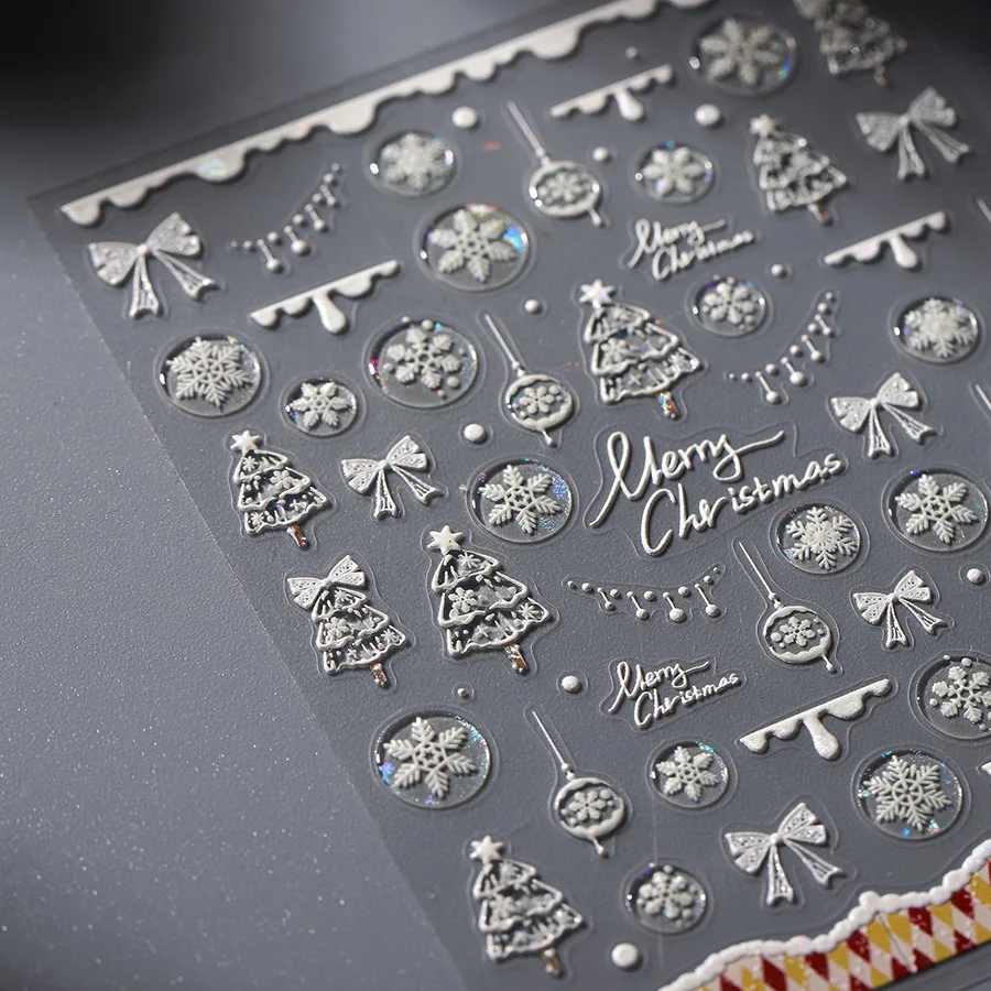 Invierno brillo copo de nieve bola de cristal Bowknot árbol de Navidad estrellas muñeco de nieve pan de jengibre Santa Claus pegatinas para decoración de uñas herramienta de calcomanías