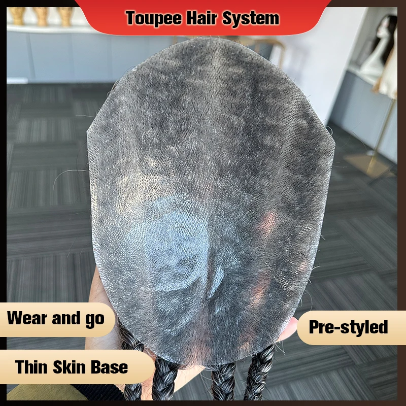 Toupee For Men Braiding Hair Syste 240 Color Human Hair Braids Hairpieces Thin Skin Pu Base Hair Replacement Men Toupee Male Wig