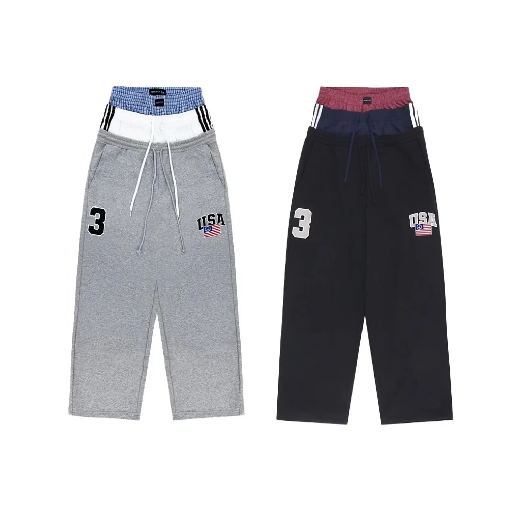 Fake Three Pieces Waist Design Project G/R Sweatpants Men Women Embroidery Digit 3 Label Track Pants Black Gray Casual