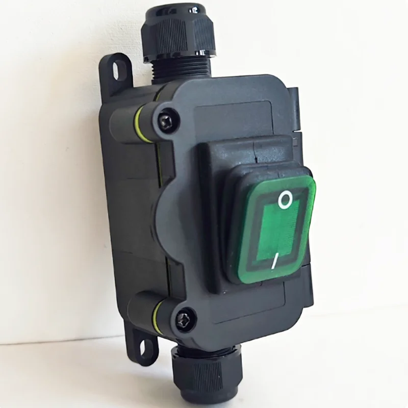 220V Four-Pin Two-Pole Outdoor Waterproof Marine Switch Box, Black 16A Single-Phase Motor Start Button Switch