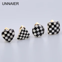 UNNAIER 1 Pair Black and White Checkerboard Clips On Ears For Women Clip On Earrings Non-Hole Fake Earrings Jewelry 2025 Trends