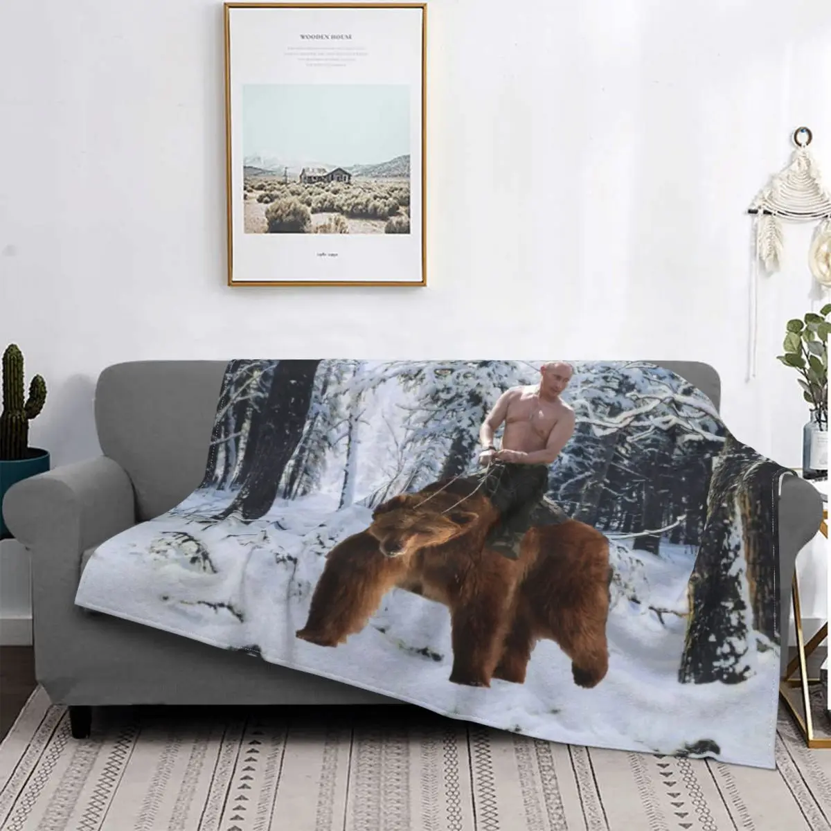 Putin On A Bear Winter Snow Blanket Warm Fleece Soft Flannel Russia Leader Throw Blankets for Bedding Sofa Outdoor Spring Autumn