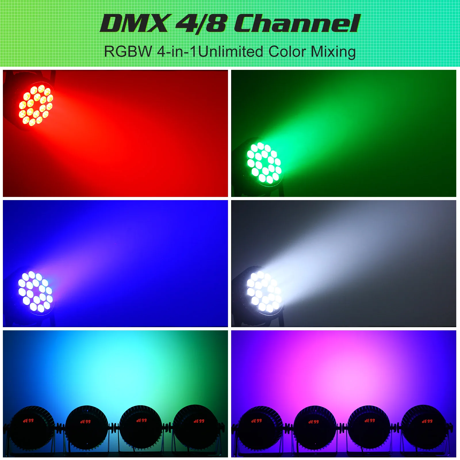Nitehop 4Pcs 200W 18LED Par Lights 4 IN 1 RGBW Stage Lighting Rainbow Effect DMX512 For DJ Disco Party Nightclub Wedding Show