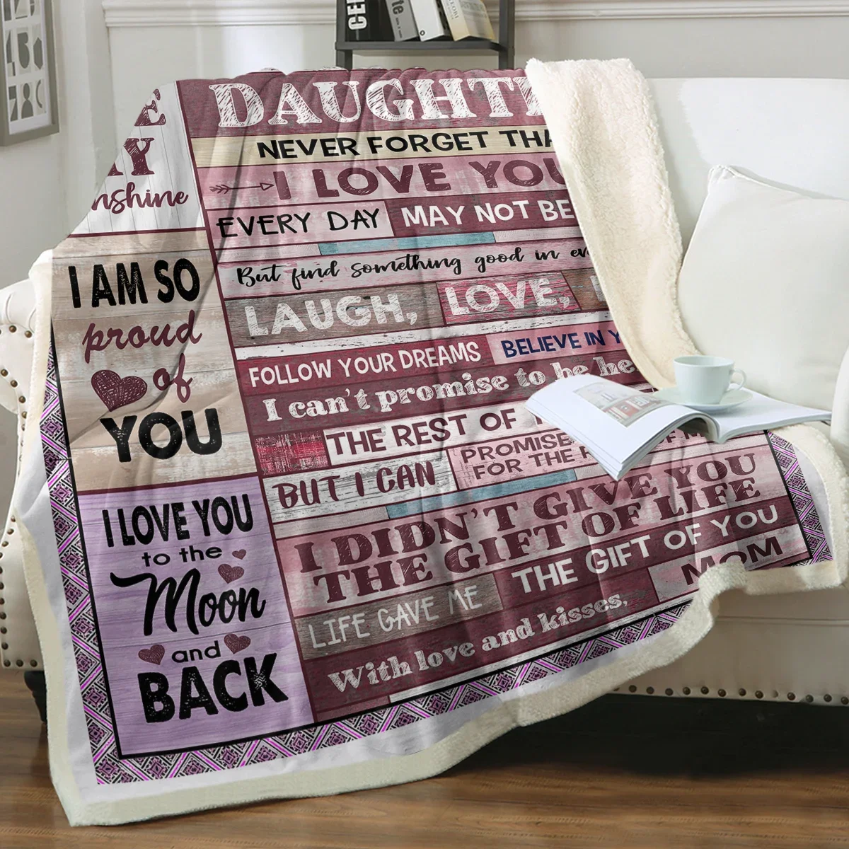 

Pink Daughter Letter Throw Blanket Sea Turtle with Bubbles Printed Blanket Super Soft Sherpa Blanket for Couch Sofa Bed