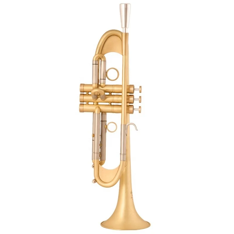 

Wholesale Pro Plus Heavy B-Flat Trumpet In Brushed Gold Band Playing Brass Instrument With EB Tone Lacquer Surface