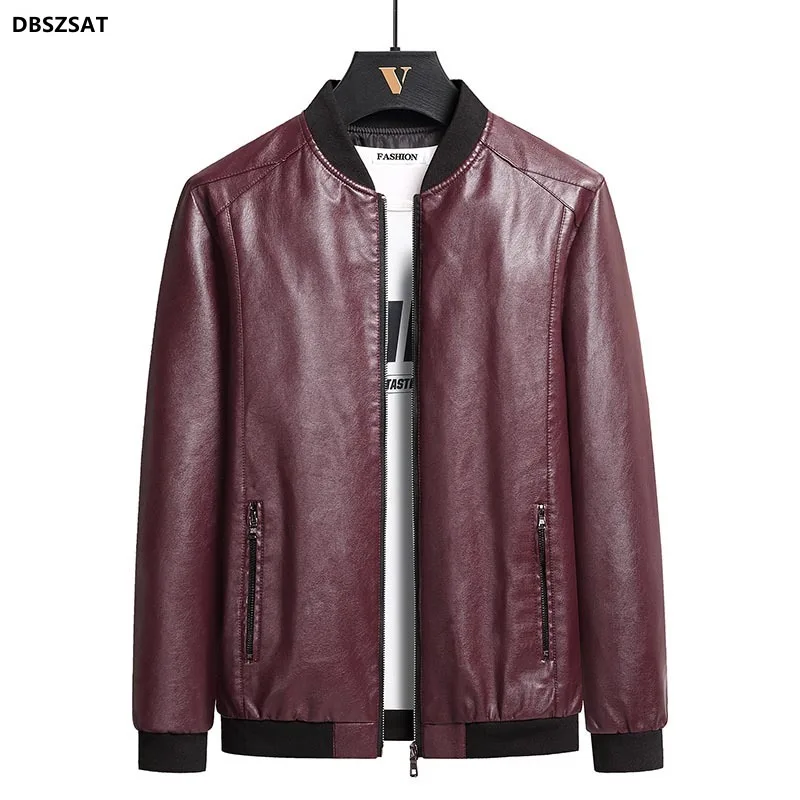 

Top 2023 New Brand Designer Casual Fashion Brown Classic Faux Pu Fashion Leather Jacket Men Moto Coats Mens Clothing 2023