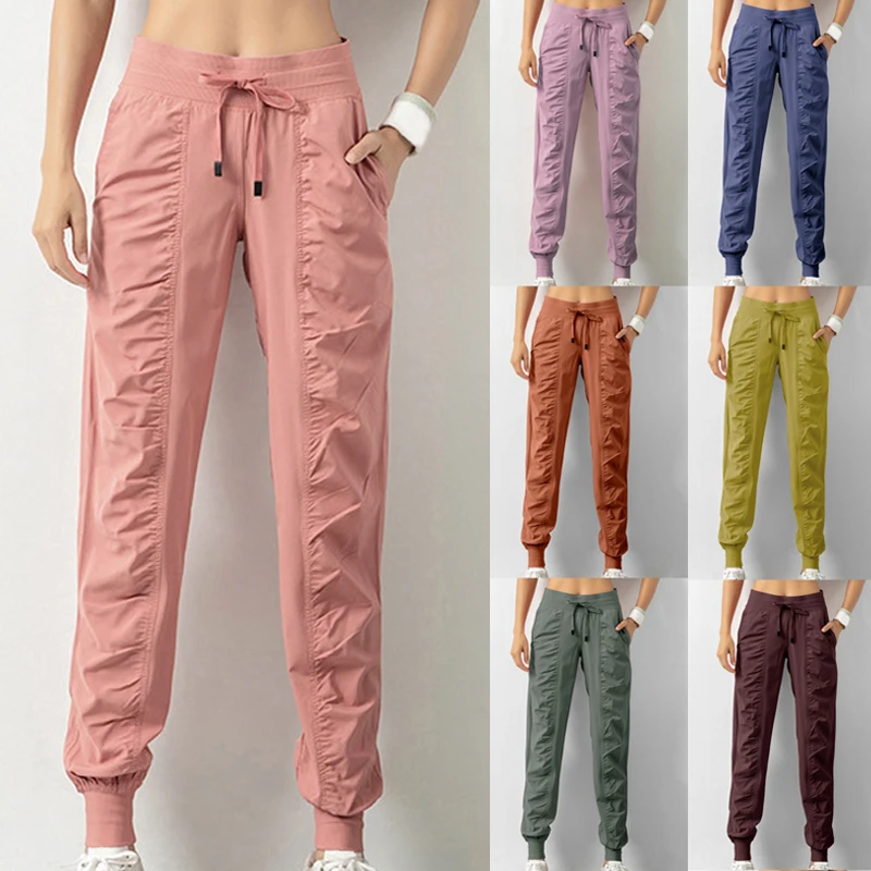 Women\'s Wrinkled Thin Fitness Sports Pants Loose Leggings Running Pants Casual Quick-Drying Trousers Harem Pants