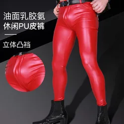 Fashionable New PU Motorcycle Men's Leather Pants, Small Leg Pants, Stage Wear Trousers, Tight Leather Pants