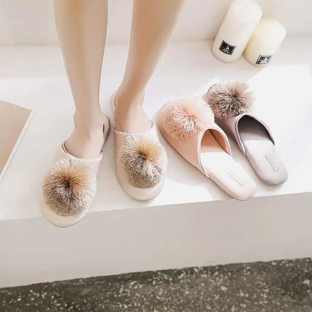 

Women Winter Slippers Anti-Skid Indoor Cozy Fluffy House Shoe Soft Flat Plush Non-slip Closed Toe Tassel Slipper Shoes