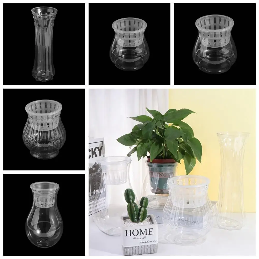 Creative Self Watering Hydroponic Flower Pot Plastic Transparent Aquatic Plant Container Simple Floor-standing Desktop