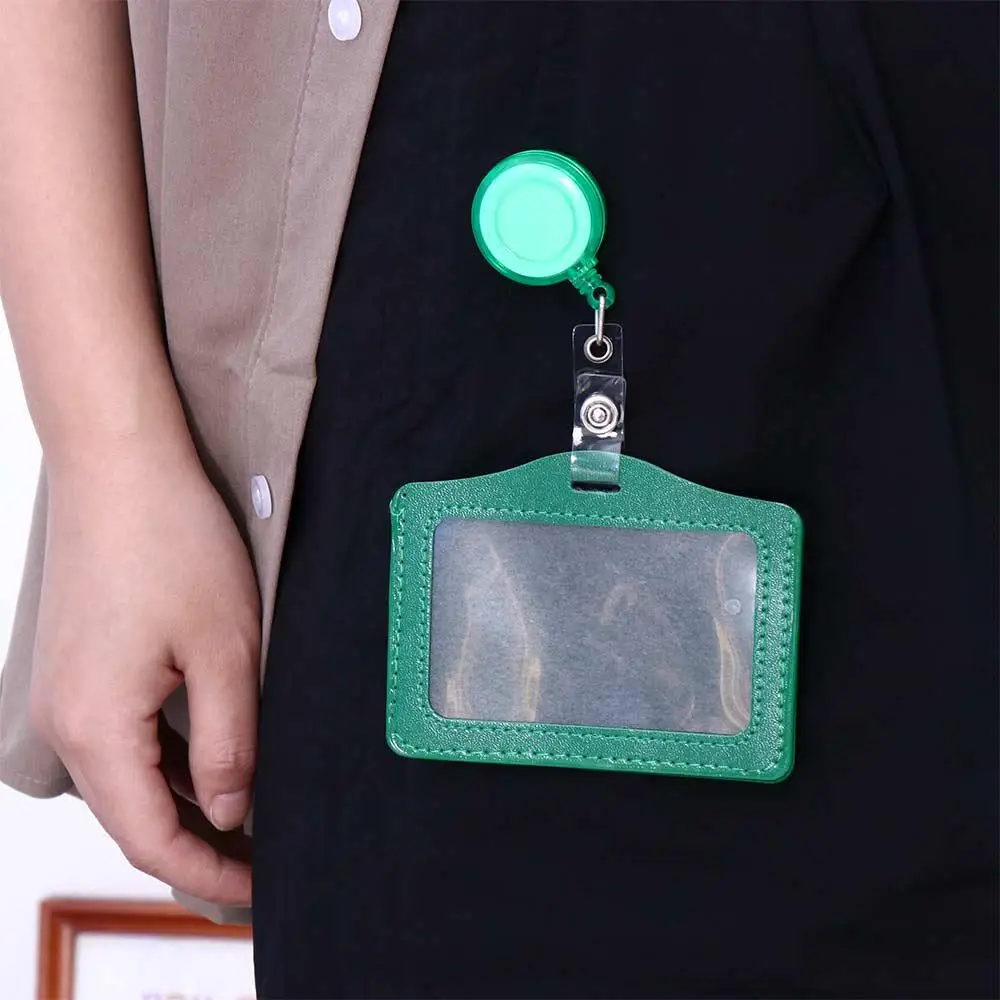 

Work Card Badge Holder Clip PU Leather Card Holder Clip Name Card Holder ID Badge Holder Nurse Doctor Retractable Badge Reels