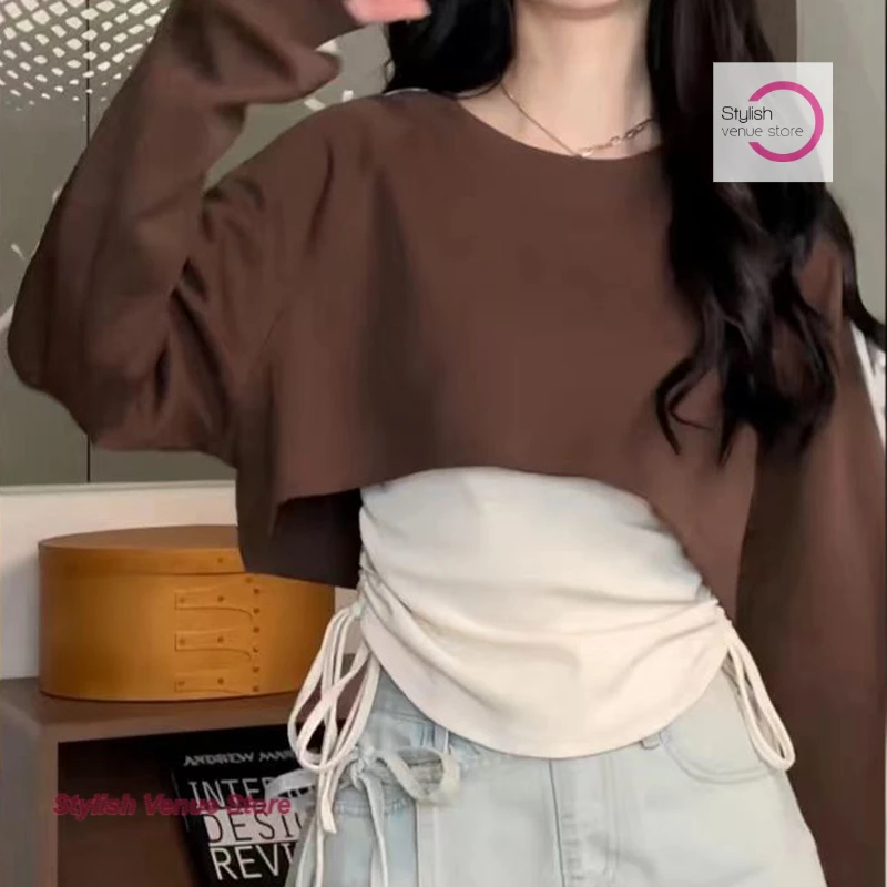 American retro casual sweater women's spring and autumn new fashion high-end long-sleeved shirt casual Joker vest two-piece suit