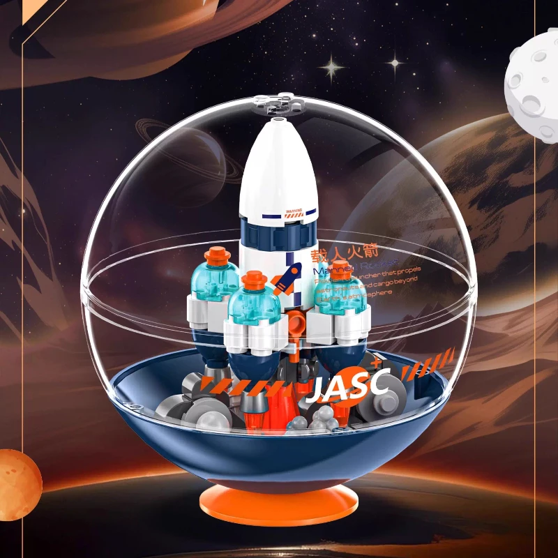 JAKI اللبنات الفجر الفضاء التراص الكرة طائرة صاروخ محطة الفضاء الربط لغز لعبة نموذج قلادة جمع هدية